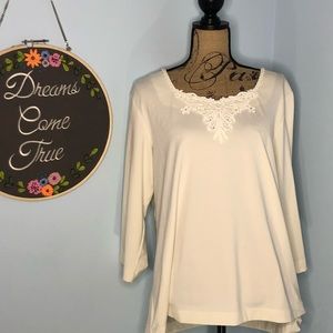 Susan Graver Butterknit 3/4 sleeve XL Crochet trim
